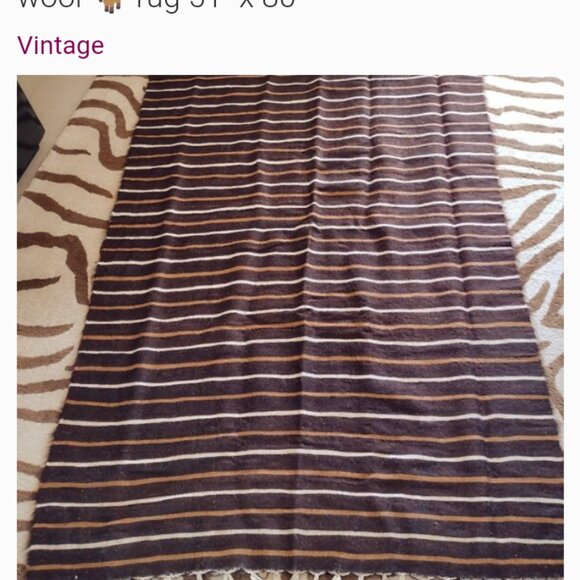 MCM 🤎🤍🤎Vintage Turkish kilim mohair wool blanket rug 51" x 80" Natural Home - Picture 7 of 10